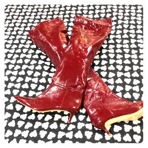 Burgundy patent leather boots
